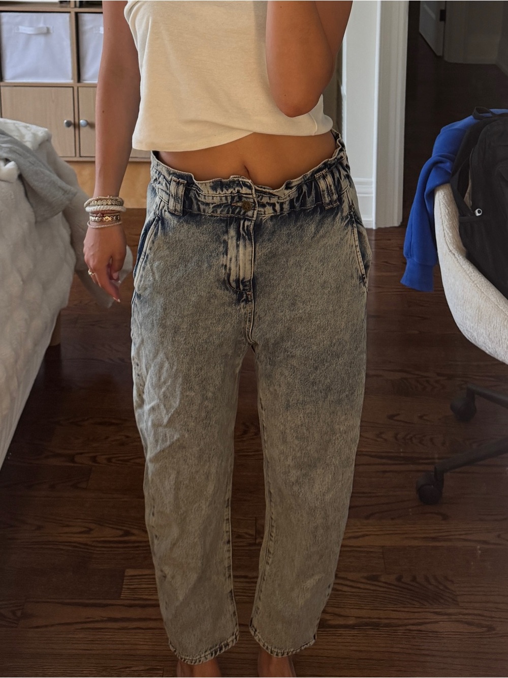 Zara Light-Wash Gray Straight Jeans